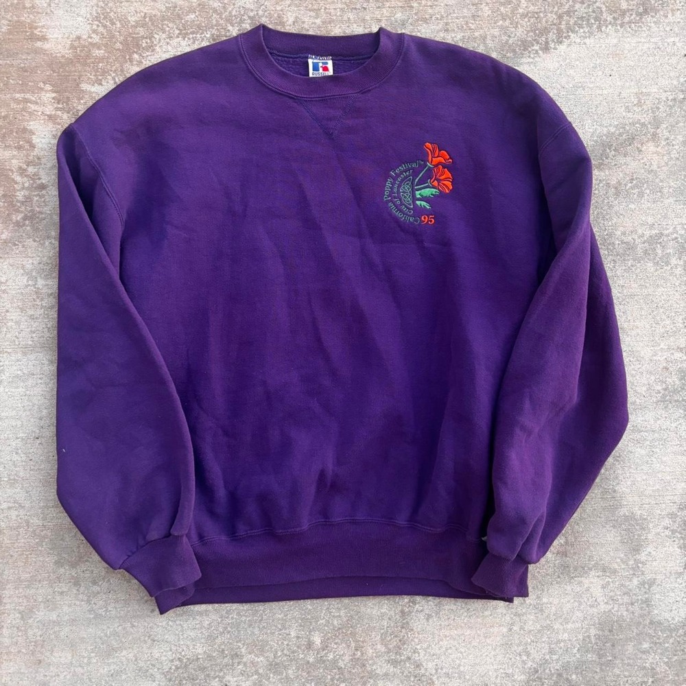 Russell Athletics Embroided Purple Crewneck Sweater Pullover Made In USA VTG